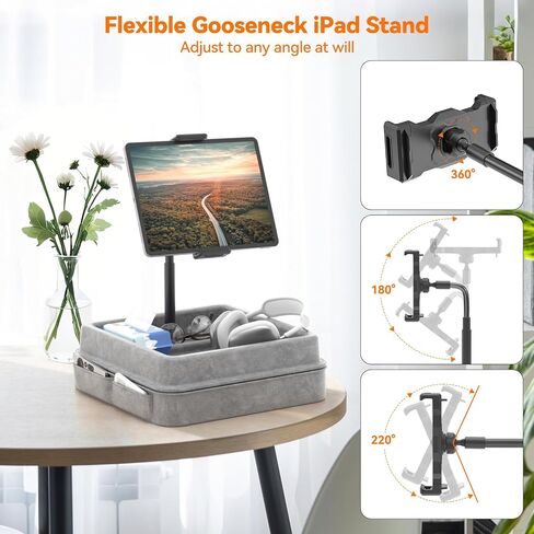 KDD Tablet Pillow Holder - 360°Adjustable iPad Pillow Stand for Lap, Bed and Desk - Gooseneck Tablet Soft Pad Dock with Storage Tray and Pocket Compatible with iPad Pro 12.9, Air Mini, Phone, E-Reader in Kuwait