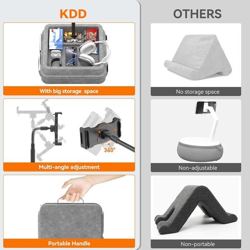 KDD Tablet Pillow Holder - 360°Adjustable iPad Pillow Stand for Lap, Bed and Desk - Gooseneck Tablet Soft Pad Dock with Storage Tray and Pocket Compatible with iPad Pro 12.9, Air Mini, Phone, E-Reader in Kuwait