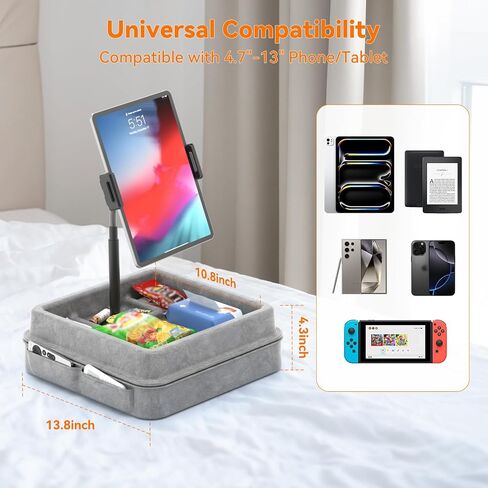 KDD Tablet Pillow Holder - 360°Adjustable iPad Pillow Stand for Lap, Bed and Desk - Gooseneck Tablet Soft Pad Dock with Storage Tray and Pocket Compatible with iPad Pro 12.9, Air Mini, Phone, E-Reader in Kuwait