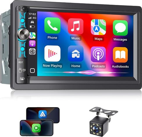 ستيريو مزدوج سيارة مزدوج DIN مع Apple Carplay & Android Auto ، Bluetooth ، 240W ، SWC ، SPOTWOOFER OUT ، LINK MIRROR ، USB-C/AUX/TF ، FM/AM CAR RADION in Kuwait