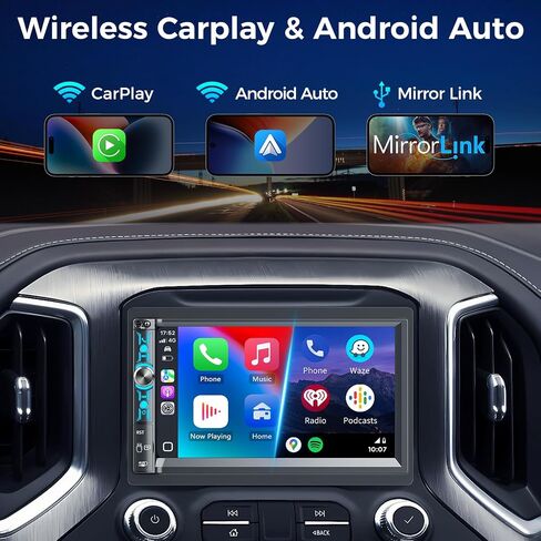 ستيريو مزدوج سيارة مزدوج DIN مع Apple Carplay & Android Auto ، Bluetooth ، 240W ، SWC ، SPOTWOOFER OUT ، LINK MIRROR ، USB-C/AUX/TF ، FM/AM CAR RADION in Kuwait
