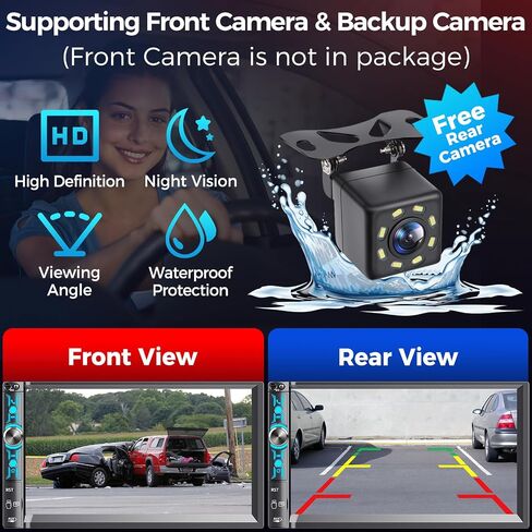 ستيريو مزدوج سيارة مزدوج DIN مع Apple Carplay & Android Auto ، Bluetooth ، 240W ، SWC ، SPOTWOOFER OUT ، LINK MIRROR ، USB-C/AUX/TF ، FM/AM CAR RADION in Kuwait