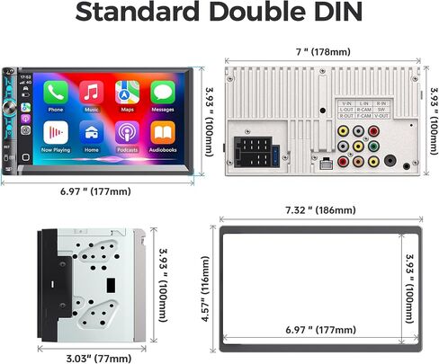 ستيريو مزدوج سيارة مزدوج DIN مع Apple Carplay & Android Auto ، Bluetooth ، 240W ، SWC ، SPOTWOOFER OUT ، LINK MIRROR ، USB-C/AUX/TF ، FM/AM CAR RADION in Kuwait
