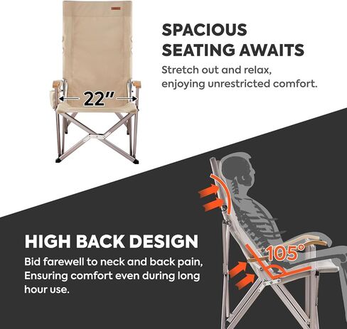 ICECO High Back Camping Chairs for Adults, Heavy Duty Folding Chair for Outside, Portable Outdoor Chairs with Storage Bag, Hold Up 600 LBS Backpack Camping Chair, 10 Years Warranty (Camel) in Kuwait