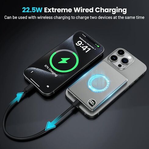 Portable Charger Power Bank, 5000mAh Ultra Slim Battery Bank with USB-C Cable & Digital Display, 22.5W Fast Charging Magnetic Battery Pack for iPhone 16/15/14/13 Series, Samsung & Android(Gray) in Saudi Arabia