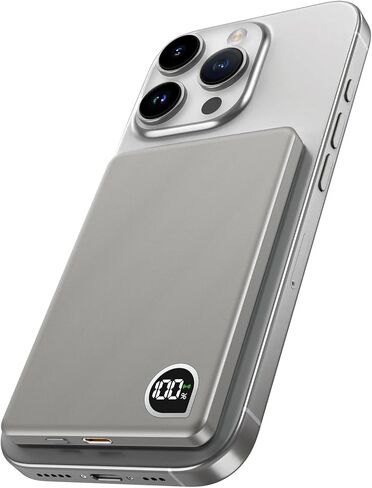 Portable Charger Power Bank, 5000mAh Ultra Slim Battery Bank with USB-C Cable & Digital Display, 22.5W Fast Charging Magnetic Battery Pack for iPhone 16/15/14/13 Series, Samsung & Android(Gray) in Saudi Arabia