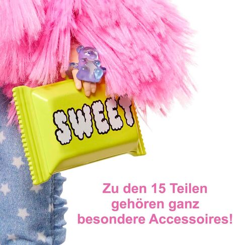 Barbie Extra Doll & Accessories with Pink-Streaked Blonde Crimped Hair in Fluffy Pink Coat with Pet Unicorn-Pig in Saudi Arabia