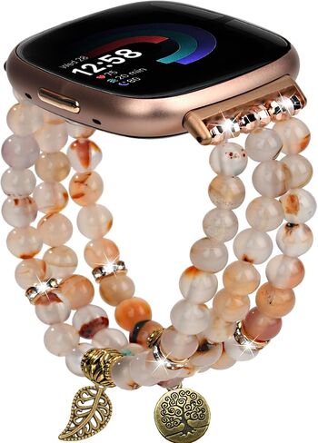 Awsmor Beaded Band متوافق مع Fitbit Versa 4/Versa 3 Bands/Fitbit Sense 2/Sense Bands للنساء ، سوار مراقبة Crystal المصنوع يدويًا للعكس 4 in Kuwait