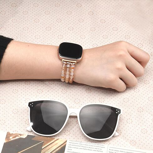 Awsmor Beaded Band متوافق مع Fitbit Versa 4/Versa 3 Bands/Fitbit Sense 2/Sense Bands للنساء ، سوار مراقبة Crystal المصنوع يدويًا للعكس 4 in Kuwait