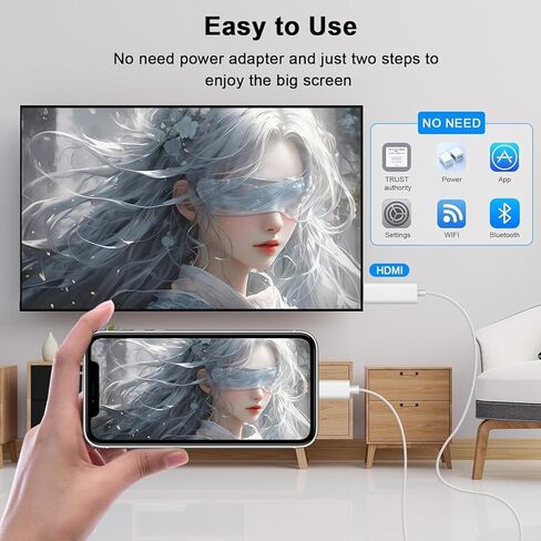 [Apple MFI Certified] iPhone Lightning to HDTV Adapter Cable (6.6 قدمًا بيضاء) ، متوافق مع iPhone 14 13 12 11 Pro ، SE ، XS XR X ، 8 7 iPad iPod ، شاشة Sync على HDTV/Projector/Monitor -لا تحتاج إلى طاقة in Kuwait