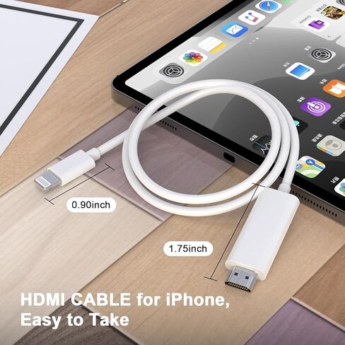 [Apple MFI Certified] iPhone Lightning to HDTV Adapter Cable (6.6 قدمًا بيضاء) ، متوافق مع iPhone 14 13 12 11 Pro ، SE ، XS XR X ، 8 7 iPad iPod ، شاشة Sync على HDTV/Projector/Monitor -لا تحتاج إلى طاقة in Kuwait