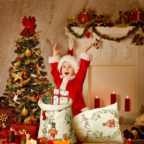 Moukeren 4 Pcs Christmas Sack Bag Christmas Gift Bag with Drawstring Canvas Christmas Nutcrackers Decorations Reusable Giant Santa Bag Xmas Gift Wrap Bags for Christmas Party Decoration(Pink) in Saudi Arabia