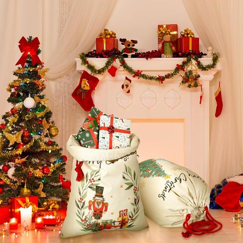 Moukeren 4 Pcs Christmas Sack Bag Christmas Gift Bag with Drawstring Canvas Christmas Nutcrackers Decorations Reusable Giant Santa Bag Xmas Gift Wrap Bags for Christmas Party Decoration(Pink) in Saudi Arabia