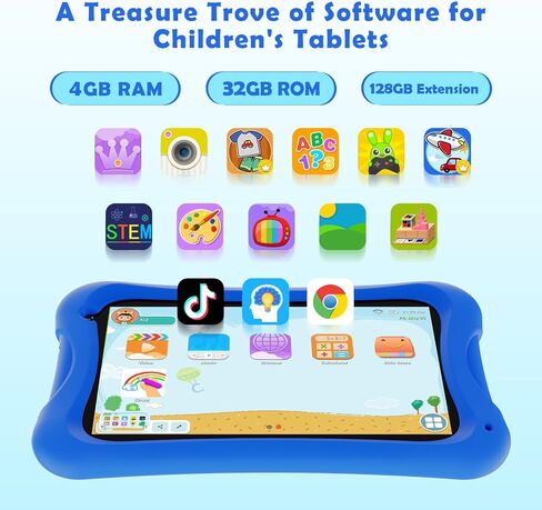 Digliand 7inch Android Kids Tablet ، RAM 4GB+32GB ROM ، وحدة المعالجة المركزية رباعية النواة ، بطارية 3000 مللي أمبير في الساعة (4H) ، حالة مقاومة للأطفال ، تطبيقات تعليمية ، للأطفال الصغار والأطفال 2-12 سنة （الأزرق） in Kuwait