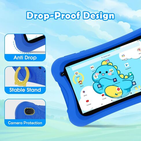 Digliand 7inch Android Kids Tablet ، RAM 4GB+32GB ROM ، وحدة المعالجة المركزية رباعية النواة ، بطارية 3000 مللي أمبير في الساعة (4H) ، حالة مقاومة للأطفال ، تطبيقات تعليمية ، للأطفال الصغار والأطفال 2-12 سنة （الأزرق） in Kuwait