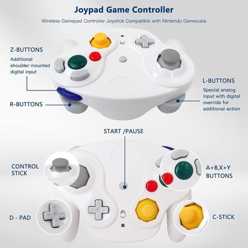 Icelily ترقية وحدة التحكم اللاسلكية مع جهاز استقبال متوافق مع Nintendo Gamecube - White in Kuwait