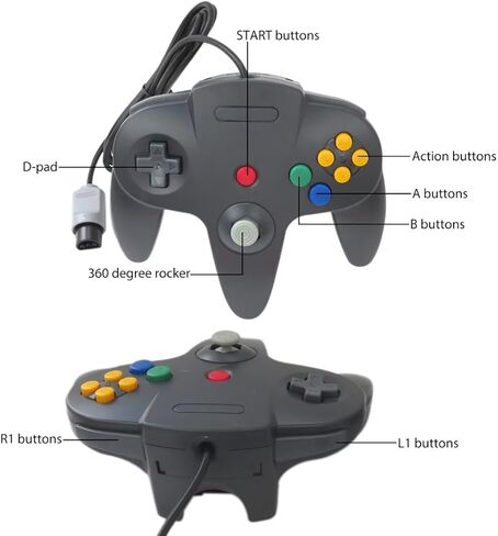 Amour Preserveyy 2025 New 2 Pack Classic for N64 Controller ، Wired for N64 Uperved Bownstick for N64 Video Game Console (Black & Gray) in Kuwait