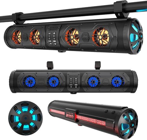 شريط الصوت UTV/ATV Bluetooth مع إضاءة RGB ، 28 بوصة صوتية عربة غولف مقاومة للماء ، 8 مكبرات صوت HIFI 2.1HD PowerSports Offroad ، نظام الصوت LED متوافق Marine in Kuwait