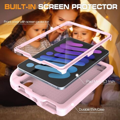 حالة الأطفال لـ iPad Mini 7 (A17 Pro) 2024/ Mini 6 2021 ، Ipad Mini 7th Generation مع حامي الشاشة - مقاوم للصدمات مع غطاء واقعي للمقبض لأجهزة iPad 8.3 بوصة ، وردي فاتح ، وردي فاتح in Kuwait