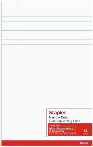 Staples 246801 دفاتر ملاحظات 8.5 بوصة × 11 بوصة كناري ضيق 50 ش./وسادة 12 وسادة/عبوة (11296) in Saudi Arabia