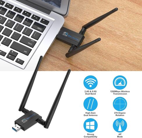 Blueshadow AC1300 USB WiFi Adapter-2.4G/5G محول الشبكة اللاسلكية مزدوجة النطاق المزدوج لأجهزة الكمبيوتر الشخصية ، MU-MIMO WiFi Dongle ، USB 3.0 ، يدعم Windows11/10/8/7/Vista/XP ،/Mac OS X 10.5.15 in Kuwait