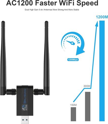 Blueshadow AC1300 USB WiFi Adapter-2.4G/5G محول الشبكة اللاسلكية مزدوجة النطاق المزدوج لأجهزة الكمبيوتر الشخصية ، MU-MIMO WiFi Dongle ، USB 3.0 ، يدعم Windows11/10/8/7/Vista/XP ،/Mac OS X 10.5.15 in Kuwait