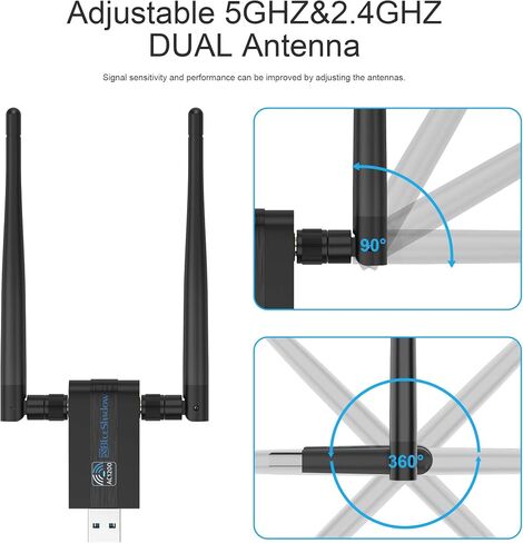 Blueshadow AC1300 USB WiFi Adapter-2.4G/5G محول الشبكة اللاسلكية مزدوجة النطاق المزدوج لأجهزة الكمبيوتر الشخصية ، MU-MIMO WiFi Dongle ، USB 3.0 ، يدعم Windows11/10/8/7/Vista/XP ،/Mac OS X 10.5.15 in Kuwait