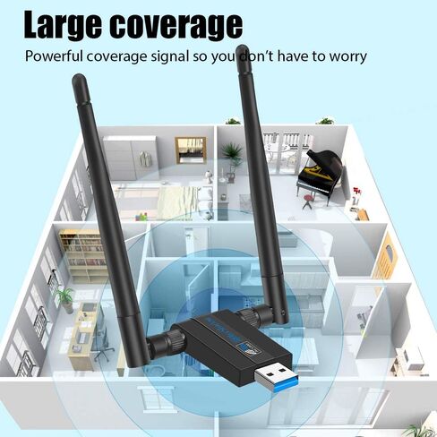 Blueshadow AC1300 USB WiFi Adapter-2.4G/5G محول الشبكة اللاسلكية مزدوجة النطاق المزدوج لأجهزة الكمبيوتر الشخصية ، MU-MIMO WiFi Dongle ، USB 3.0 ، يدعم Windows11/10/8/7/Vista/XP ،/Mac OS X 10.5.15 in Kuwait