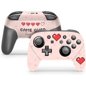 ZOOMHITSKINS Switch Pro Controller Skin, Compatible for Switch Controller Skin, Hearts Game Over Pink Red Pixel Kawaii Anime, 3M Vinyl Cover, Durable & Fit, Easy to Install, Made in The USA