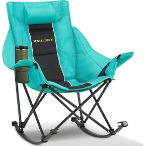 Oversized Rocking Camping Chair with Headrest & Cup Holder - 400lbs Capacity, 600D Oxford Fabric, Easy Fold Portable Outdoor Rocker Chair for Camping, Backyard, Beach, Deep Gray