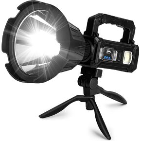 Rechargeable Spotlight, Handheld Super Bright Flashlight 3000 High Lumens with Foldable Tripod,6 Modes and 4 Colors, Waterproof IPX6 Searchlight for Camping Fishing Hunting, USB Output