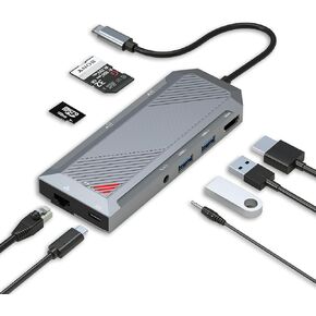 Redragon 9-in-1 USB-C Hub with SSD Enclosure for M.2 NVMe, 4K 60Hz HDMI Splitter, 100W PD Charging, 1Gbps Ethernet, 2X USB-A 3.1 10Gbps, SD/TF Card Reader, 3.5mm Audio for MacBook Pro/XPS/Dell/More