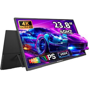 23.8'' Portable Monitor, 4K UHD (3840 * 2160) 100% sRGB Fast IPS External Gaming Screen, 60Hz USB-C HDMI Built-in VESA Stand Speakers, for Laptop PC Mac Phone PS4/5 Xbox Switch