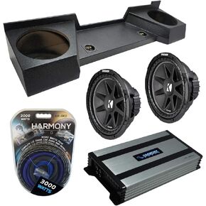 Harmony Audio HA-A800.1 Compatible with Chevy Silverado 2007-2013 Extended Cab Truck Car Stereo Mono 1600W Sub Amp, 43C124-N 12" Comp C12 150W RMS Sub and GM2X12-EX07-RL Sub Box Enclosure Rhino Coated