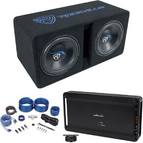Audiosavings Bundle: Rockville DV12K51 Dual 12" 2800W K5 Car Subwoofers w/Vented Enclosure Bundle with PAD1000.1 1200W Mono 1-Ohm Amplifier + Rockville RWK41 4-Gauge Complete Amp Wiring Kit (3 Items)