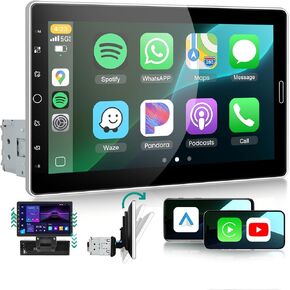 10.1 inch Single Din Car Stereo with Wireless Carplay Android Auto, Sellrich Touch Screen Bluetooth Single Din Radio with Mirror Link AM/FM/RDS USB/AUX/SD Card Ports External Mic+Reversing Camera