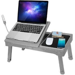 iMountek Laptop Table Bed Notebook Desk-Multi-Functional Laptop Bed Table Tray with Internal Cooling Fan, Laptop Desks with LED Light, 4 USB Ports, Storage, Mouse Pad (black)