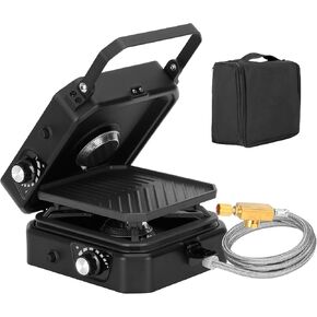 Upgraded 2 Burner Propane Stove Compatible with Propane Cylinders, 2 Burner Camp Stove with Griddle and 16000 BTU Adjustable Burners, Portable Camping Stove Propane with Carry Bag & Handle for Camping