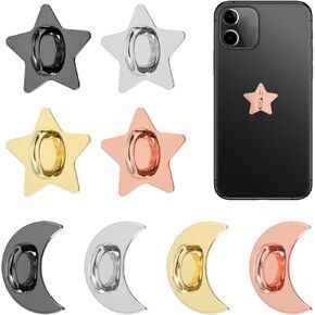 8 Pcs Stars Moon Cell Phone Ring Holder Metal Phone Finger Grip Hook Self-Adhesive Phones Grip Loop for Phones Case DIY Hanging Supplies