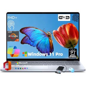 Dell Inspiron 16 Touchscreen Premium Lapum - 16 "عرض FHD ، AMD Ryzen 7-8840U ، لوحة مفاتيح الإضاءة الخلفية ، قارئ بصمات الأصابع ، W/DVD Drive ، Win11 Pro ، Lifetime MS Office (32GB RAM DDR5 | 1TB SSD)
