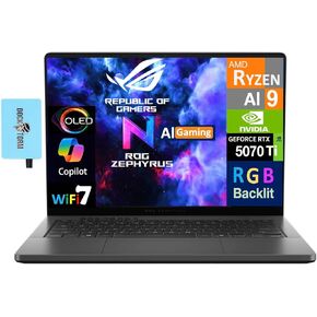 ASUS ROG Zephyrus G14 Latest 2025 AI Gaming Laptop Copilot + PC 14.0" 2.8K OLED 120Hz Display (AMD Ryzen AI 9 HX 370, GeForce RTX 5070 Ti 12GB, 32GB LPDDR5X, 2TB SSD, RGB KB, Win 11 Pro) w/DKZ Hub