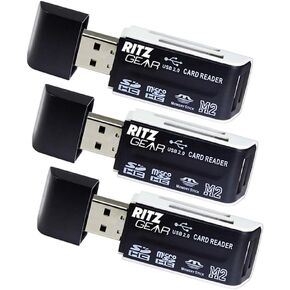 Ritz Gear Dual USB SD Card Reader 4-in-1 SD Memory Card Reader USB 2.0 (3-Pack)