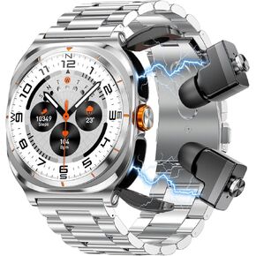 2025 New 2-in-1 Smartwatch with TWS Headset 1.53 inch IP67 Waterproof Music Smartwatch Bluetooth Headset Health Monitoring Sports Fitness Tracker (Silver)
