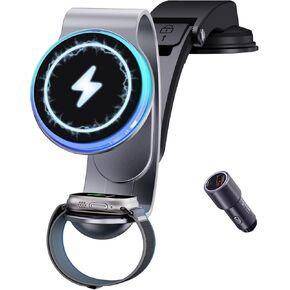 2-in-1 for MagSafe Car Charger Mount for iPhone & Apple Watch – 15W Fast Wireless Charging for iPhone 16/15/14/13/12, 3W for Apple Watch 9/8/7/SE/Ultra by Yakry