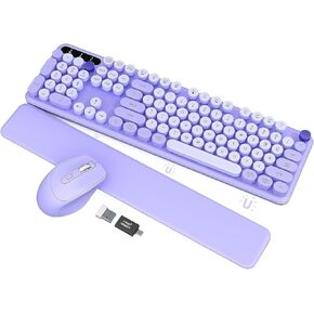 Wireless Keyboard and Mouse - Typewriter Keyboard with Retro Round Keycaps