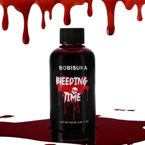 BOBISUKA HALLOWEEN Fake Blood 5.06oz/144ml, Realistic Washable Drip Liquid Blood, Squirt Blood for Fresh Wounds, SFX Makeup, Special Effects, Stage, Cosplay, Clothes, Vampire, Zombie, Scary Clown