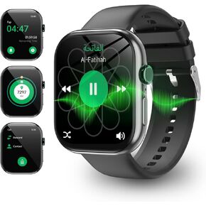 Islamic Quran Watch for Muslim Men, 2.02" KDN Certification Azan Watch with 114 Full Quran Recitation, Prayer Times Reminders, Daily Azkar, Hijri Calendar, Bluetooth Call, IP68