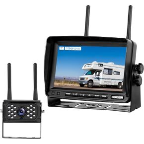 7 Inch Wireless RV Backup Camera System for Truck/Trailer/Camper/Bus, 1080P Dual/Quad Split Screen with DVR, Clear Night Vision, Support 4 Cameras, IP68 Waterproof Digital Wireless System