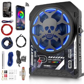 1200W 10" Slim Underseat Car Subwoofer and Amp Package, Car/Truck Sub Built in Amplifier for Outstanding Heat Dissipation, with Ambient Light, Loud Stereo Sound, Deep Bass Perfect