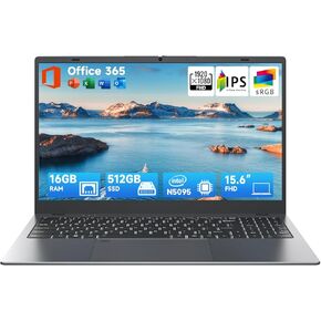 15.6 Inch Laptop-Computer with Office 365, 12th Gen Intel Quad-Core N5095, 16GB RAM 512GB SSD (Expandable to 2TB), Win 11 Laptop, Backlit, Fingerprint, Type-C, HDMI, USB3.2, BT5.0, WiFi 5G